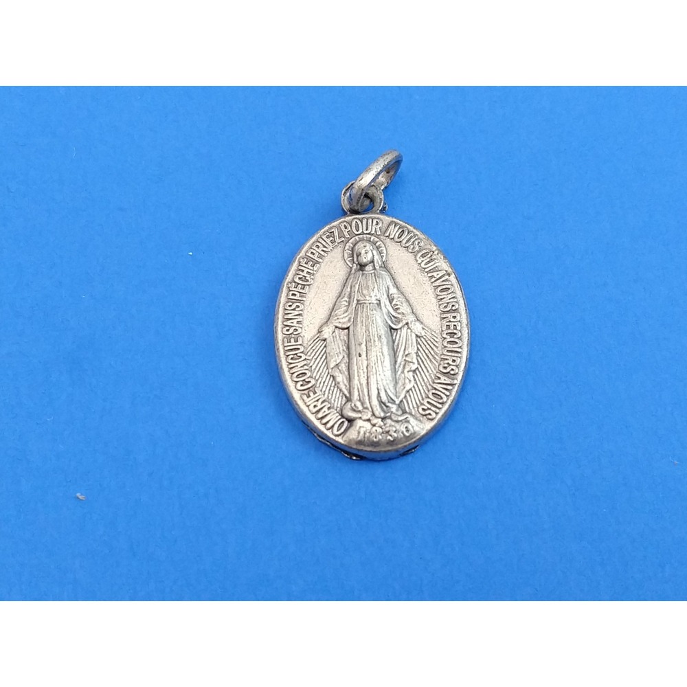 1830 O Mary Silver Tone Charm Miraculous Medal French Religious Pendant